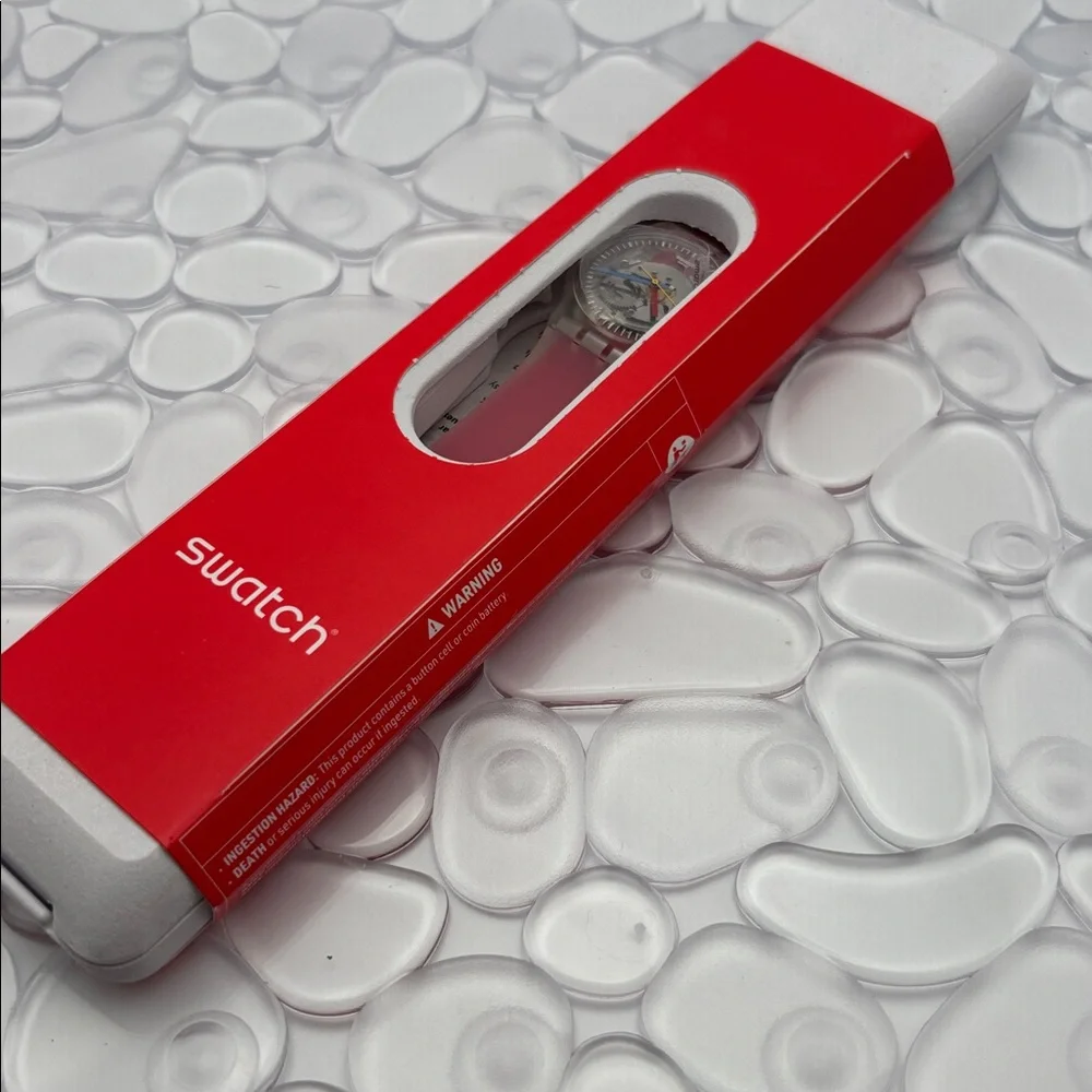 Swatch Watch GE292 CLEARLY RED STRIPED NWT